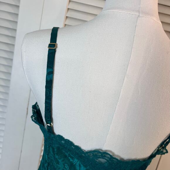 Vintage Victoria’s Secret Satin Lace Babydoll Slip Dress Teal Green Size Small - Picture 6 of 7